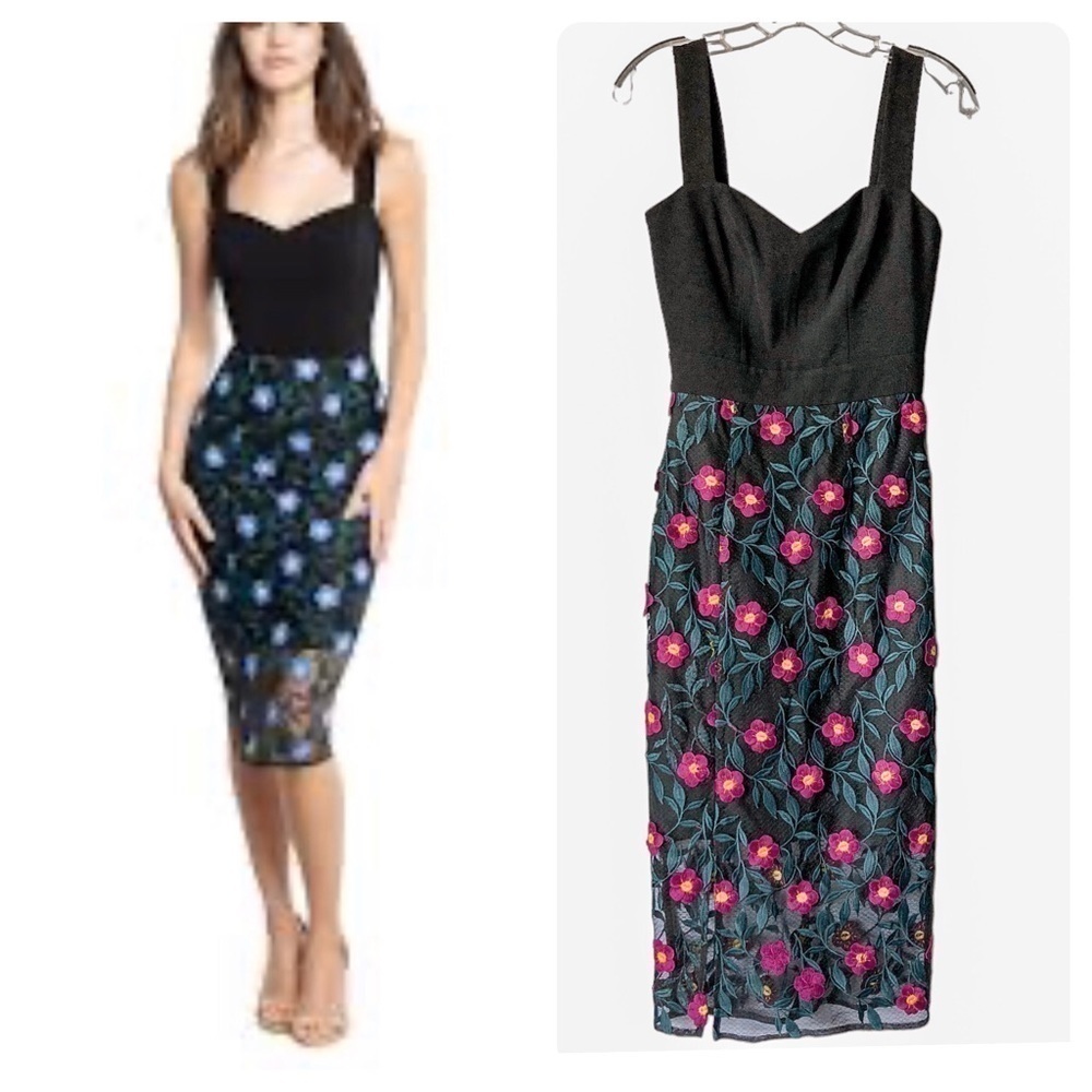 Dress the Population Elinna Embroidered Sheath Dress Sweetheart Neckline XS